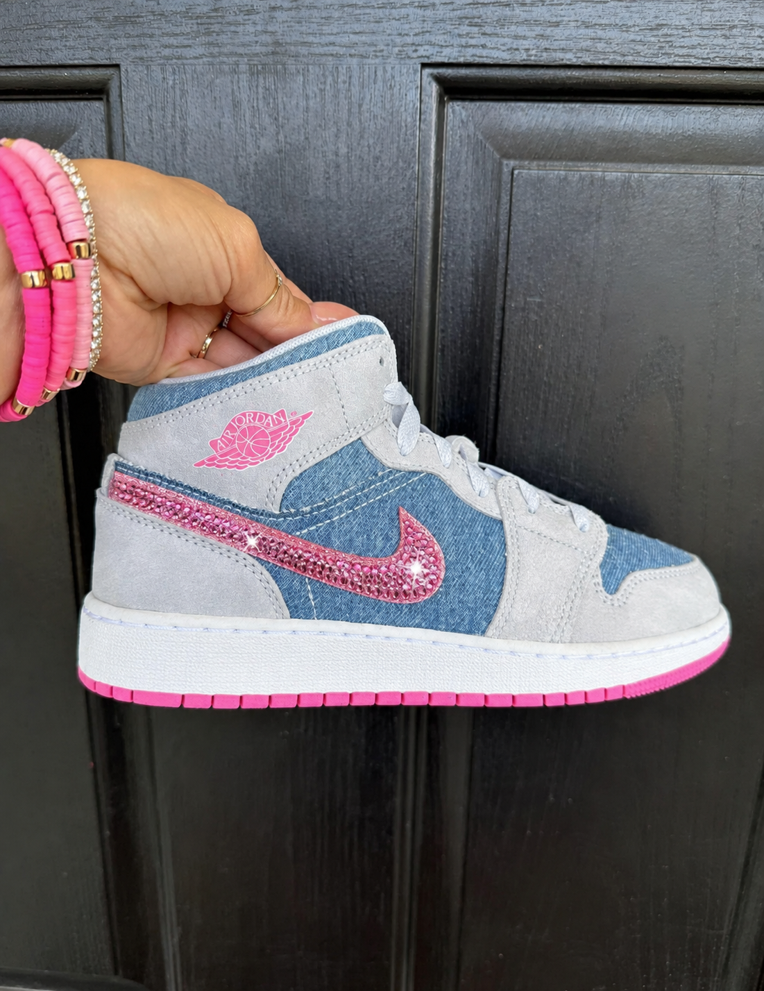 Air Jordan 1 Mid SE GS 'Denim Sequin' – Cobalt Bliss/Pink Glow