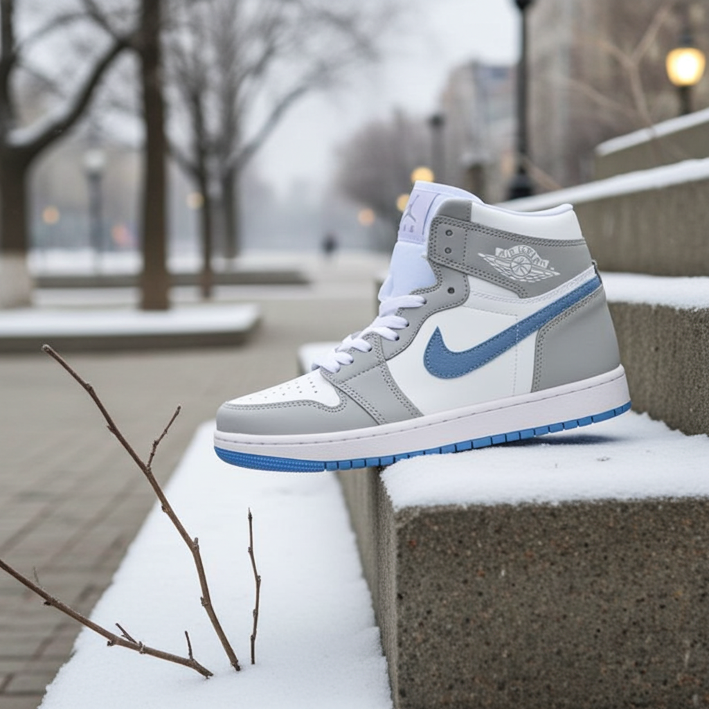 Air Jordan 1 Mid Women's 'Wolf Grey Aluminium' – White/Blue
