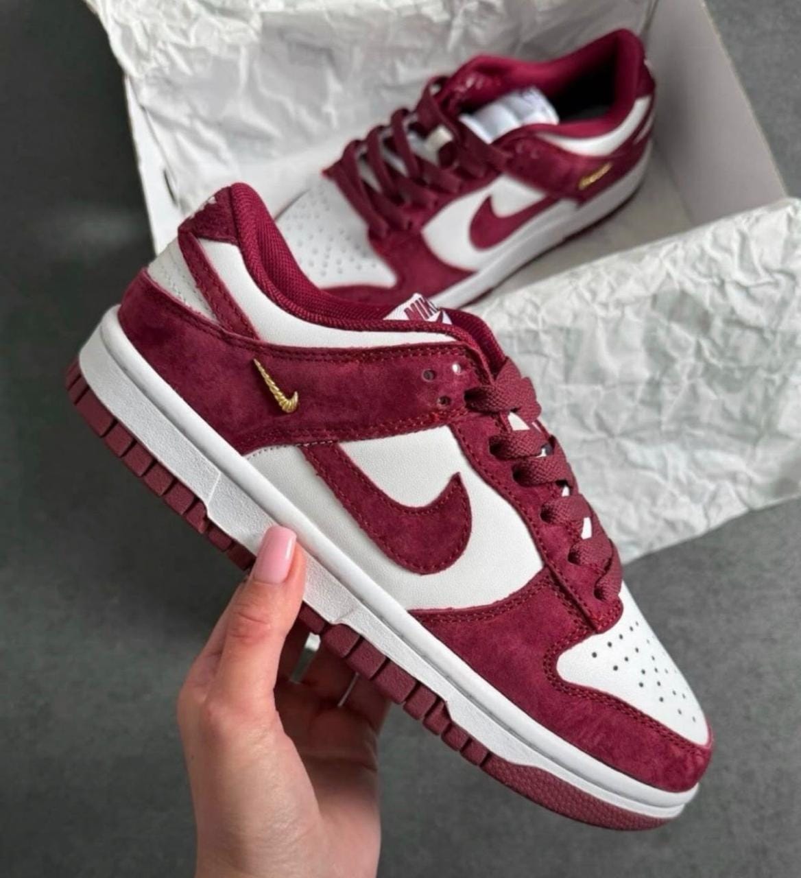 Nike Dunk Low LX – Team Red / White (Gold Mini Swoosh)