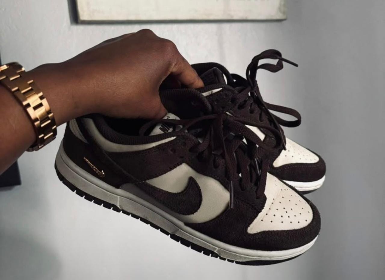 Nike Dunk Low — Black / White with Mini Gold Swoosh