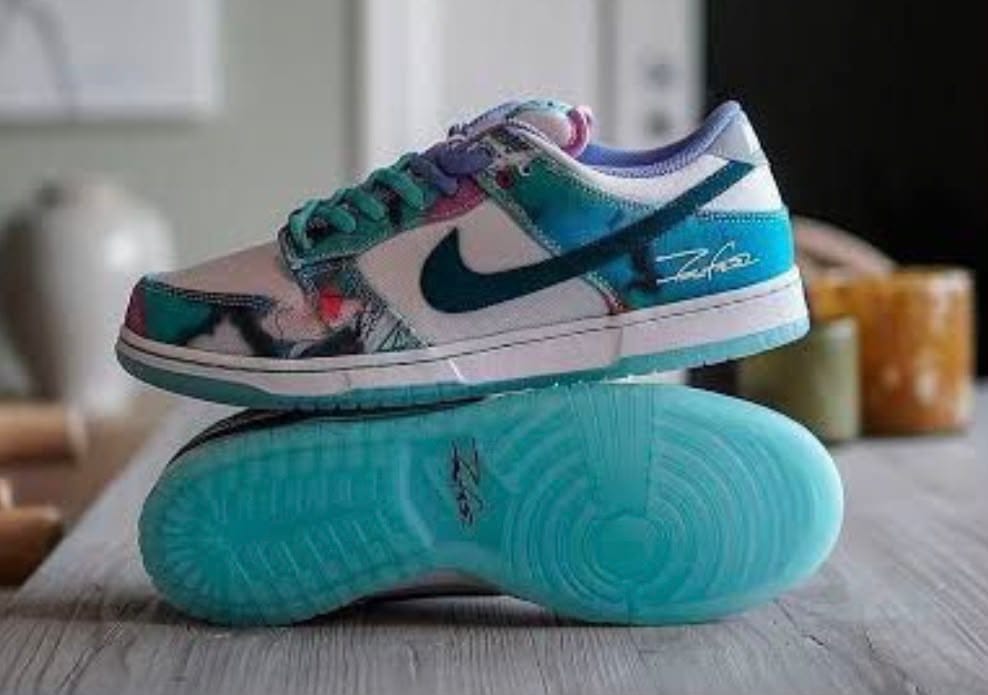 Futura Laboratories x Nike SB Dunk Low — “Bleached Aqua / White and Geode Teal”