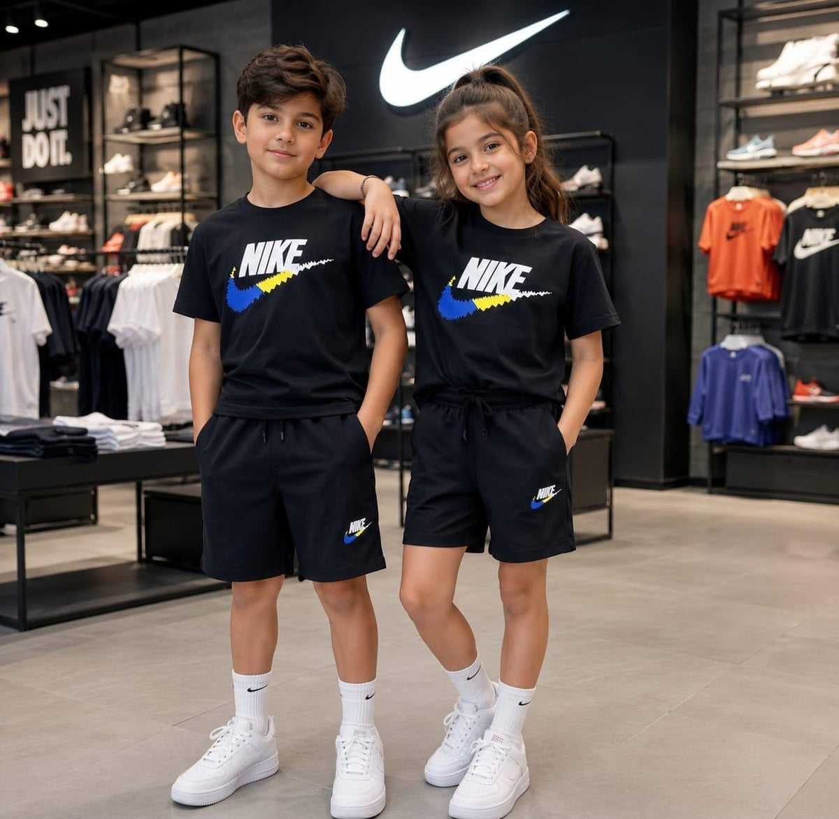 Nike Kids 'In The Zone' Relaxed Jersey 2-Piece Short Set – Black/Blue/Yellow