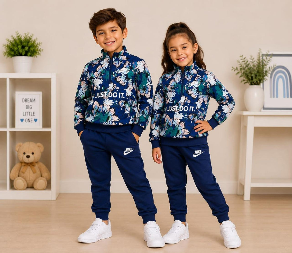 Nike Kids Sportswear 'Winter Bloom' Half-Zip Fleece Tracksuit Set – Obsidian Navy/Teal