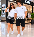 Karl Lagerfeld 'Ikonik' 2-Piece Luxury Active Shorts Set – White/Black