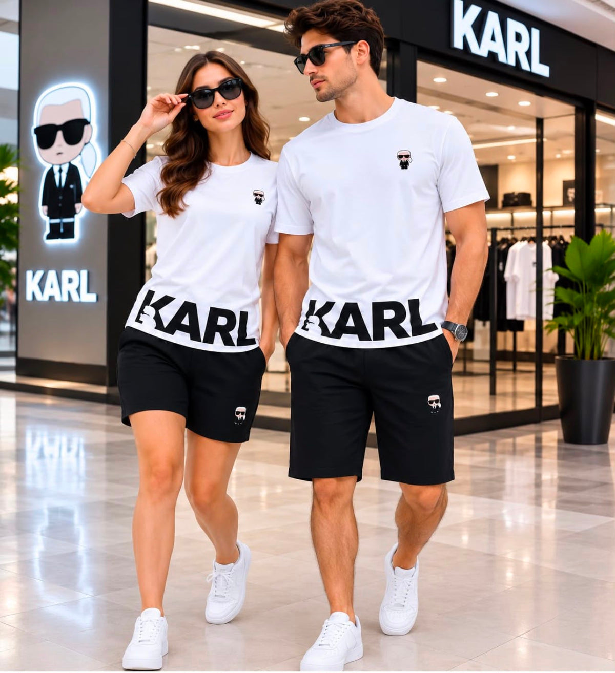 Karl Lagerfeld 'Ikonik' 2-Piece Luxury Active Shorts Set – White/Black