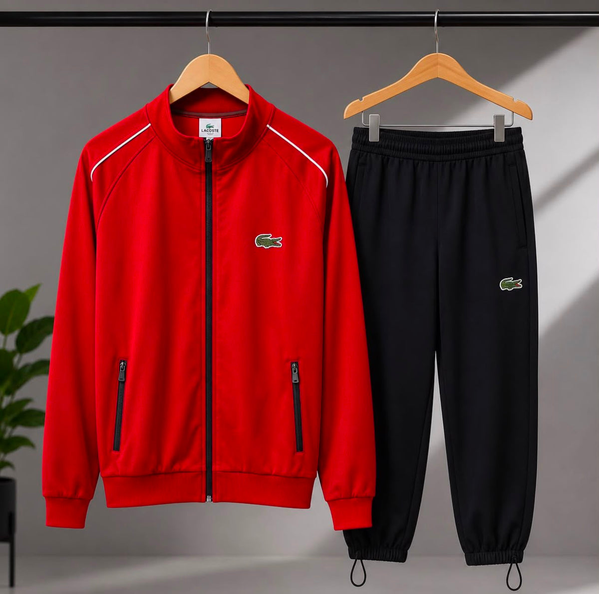 Lacoste Classic Tricot 2-Piece Lifestyle Tracksuit Set – Red/Black