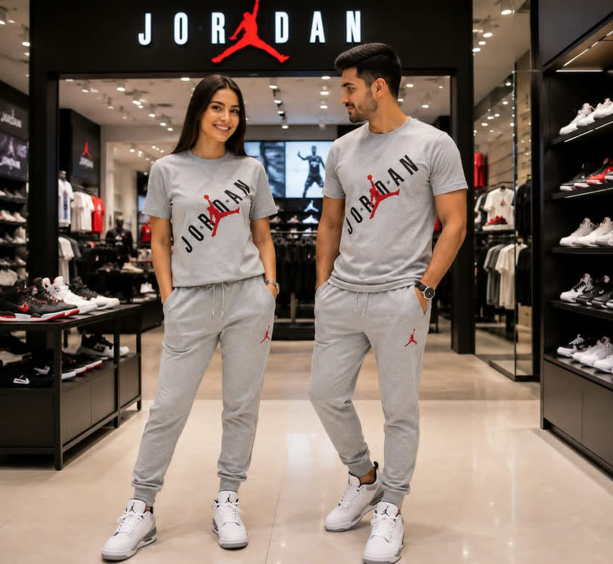 Nike Air Jordan 'Air Wordmark' 2-Piece Lifestyle Tracksuit Set – Carbon Heather/Gym Red