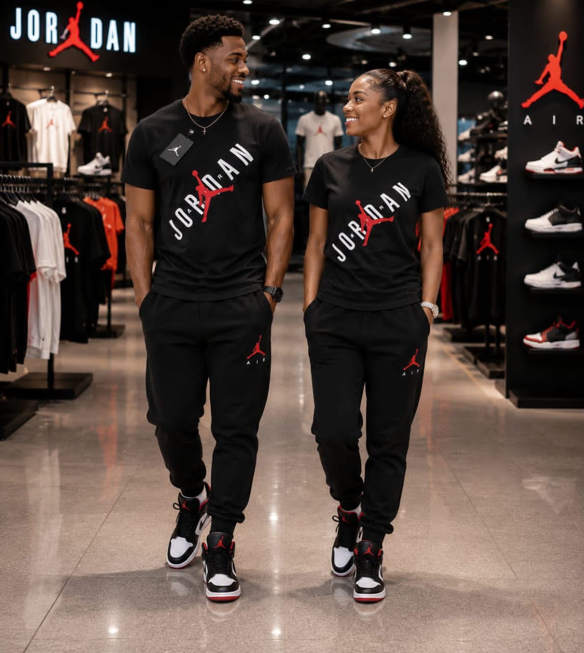 Nike Air Jordan 'Air Wordmark' 2-Piece Lifestyle Tracksuit Set – Triple Black/Gym Red