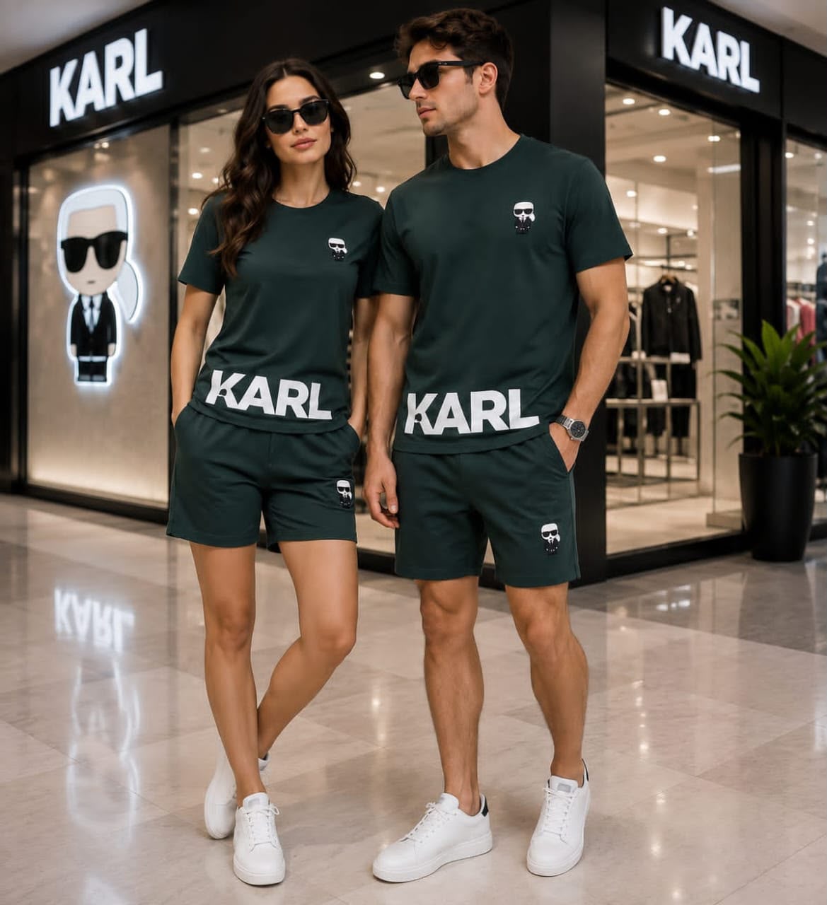 Karl Lagerfeld 'Ikonik' 2-Piece Luxury Active Shorts Set – Dark Green