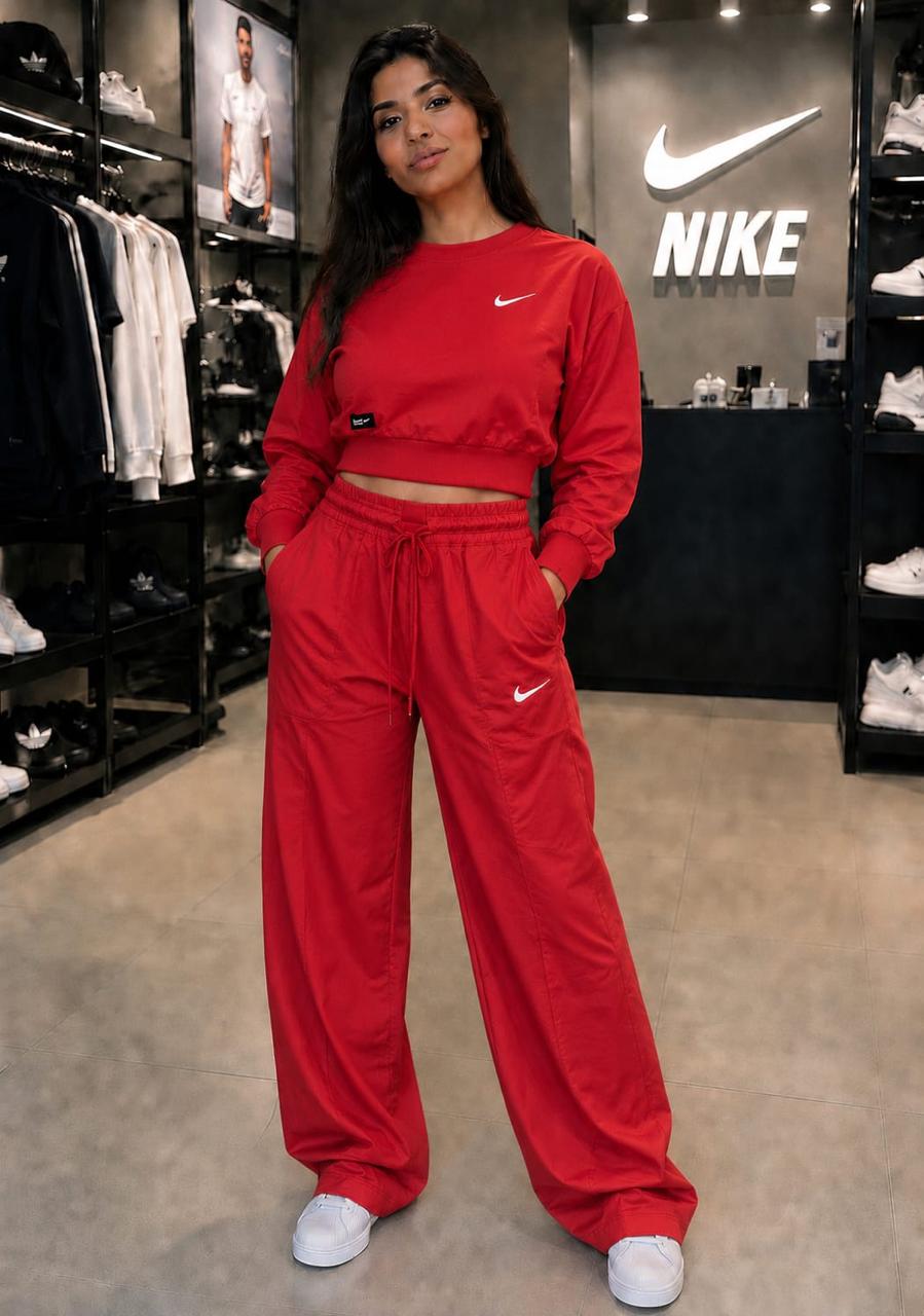 Nike Sportswear Women's Woven Tracksuit Set – University Red (Cropped Top & Wide-Leg Pants)