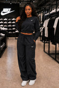 Nike Sportswear Women's Woven Tracksuit Set – Black (Cropped Crewneck Pullover & Wide-Leg Pants)