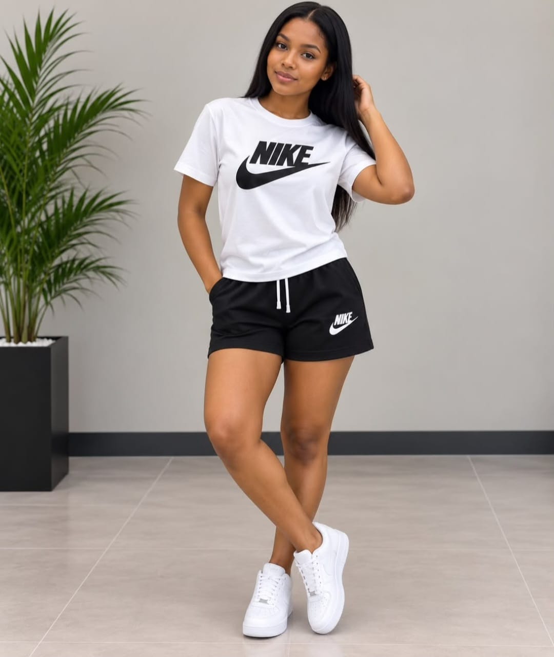 Nike Sportswear Essential Summer Set – White T-Shirt & Black Shorts Combo