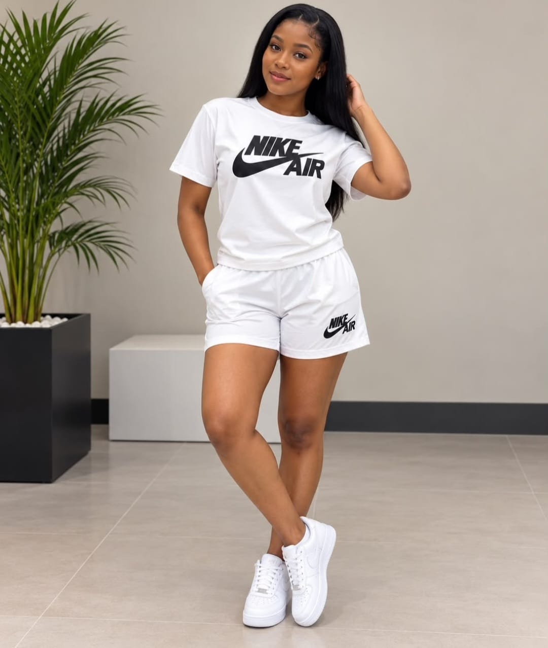 Nike Sportswear Air Summer Set – White Graphic T-Shirt & Shorts Combo