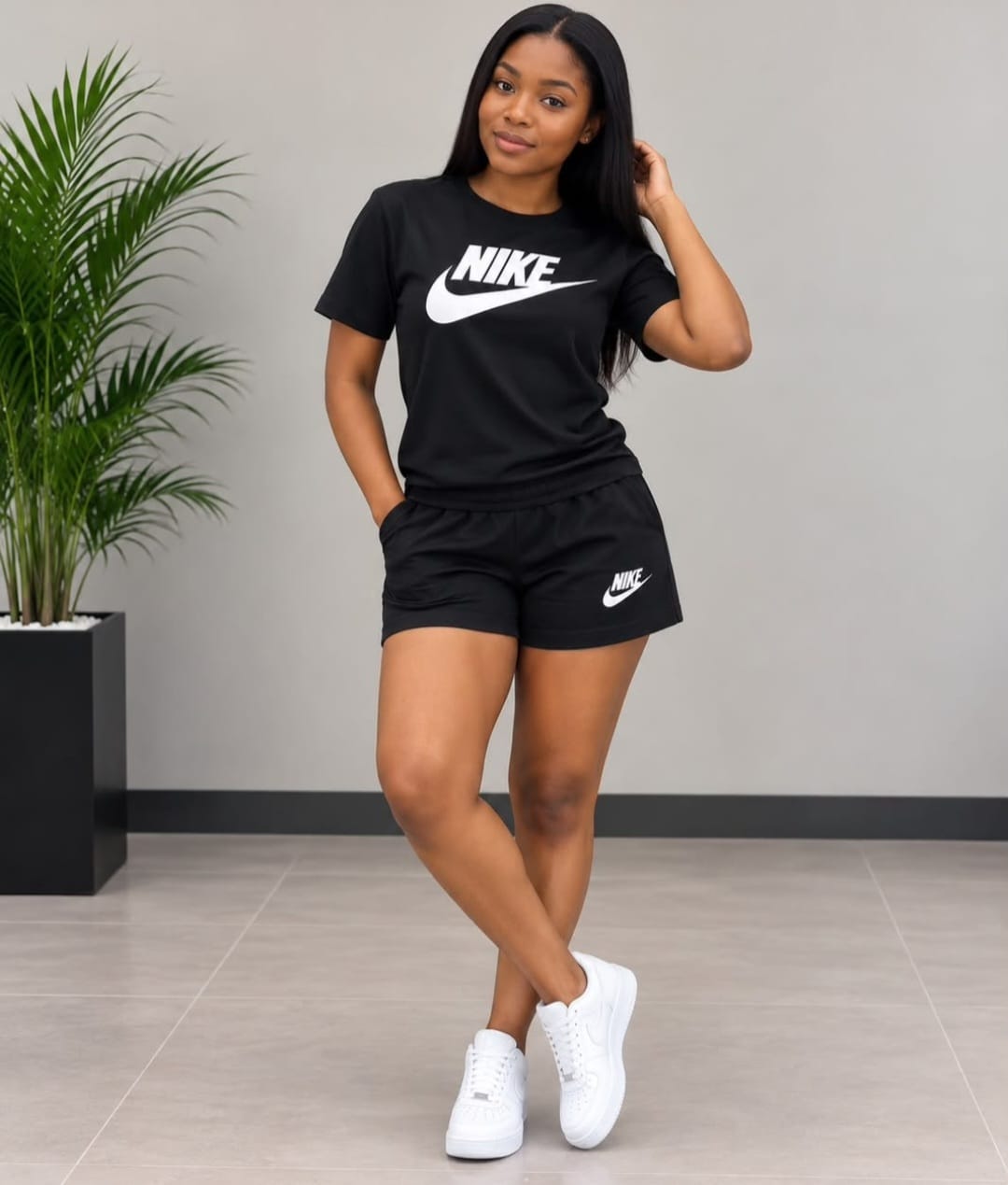 Nike Sportswear Essential Summer Set – Black Graphic T-Shirt & Shorts Combo