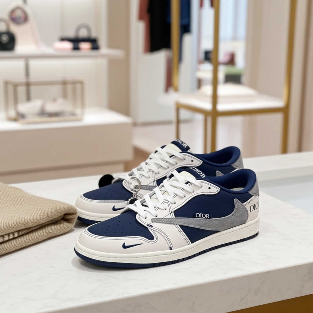 Dior x Air Jordan 1 Low x Travis Scott Custom Concept – 'Navy Blue / Oblique Suede'
