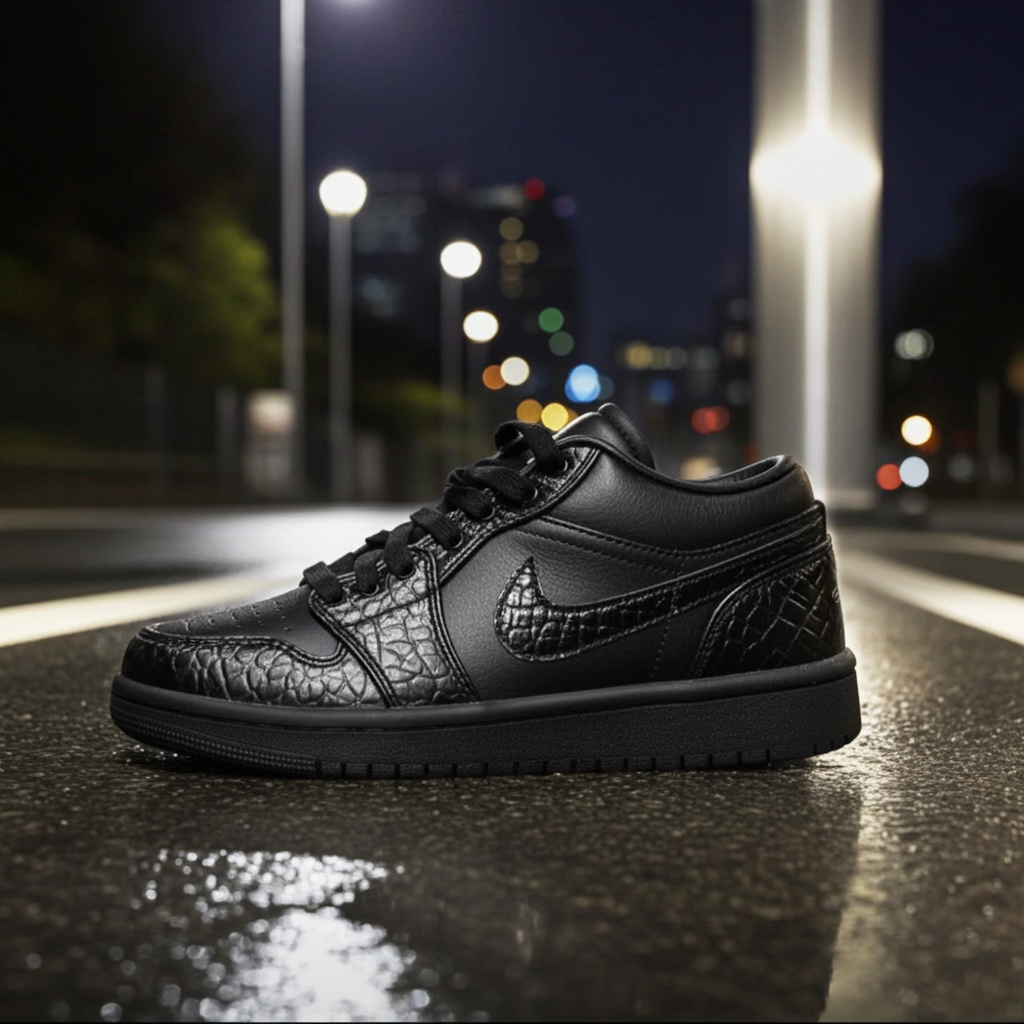 Air Jordan 1 Low SE Women's 'Black Croc' – Triple Black Patent