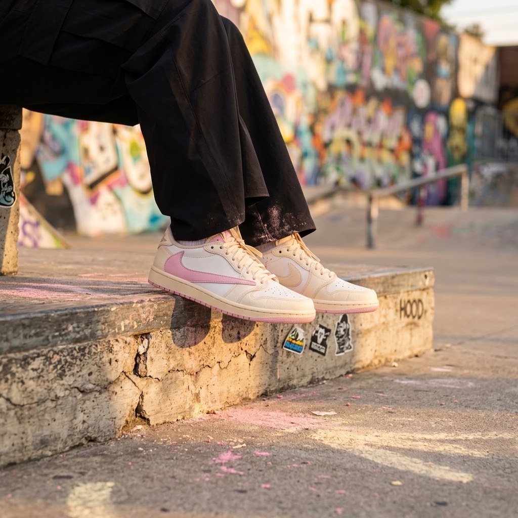 Air Jordan 1 Retro Low OG x Travis Scott 'Shy Pink' – Muslin/Sail/Pink